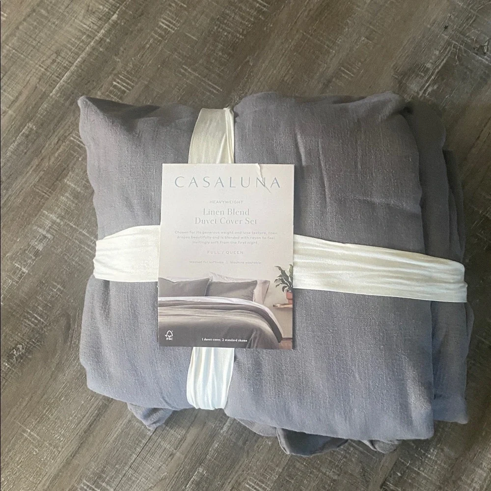 New Casaluna Heavyweight Linen Blend Duvet Cover & Sham Se Dark Gray Full‎ Queen